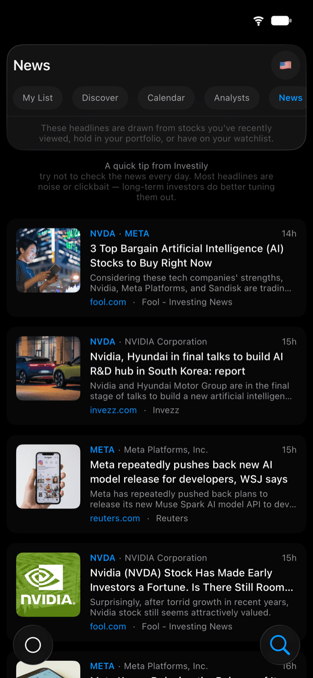 Investily personalized news feed